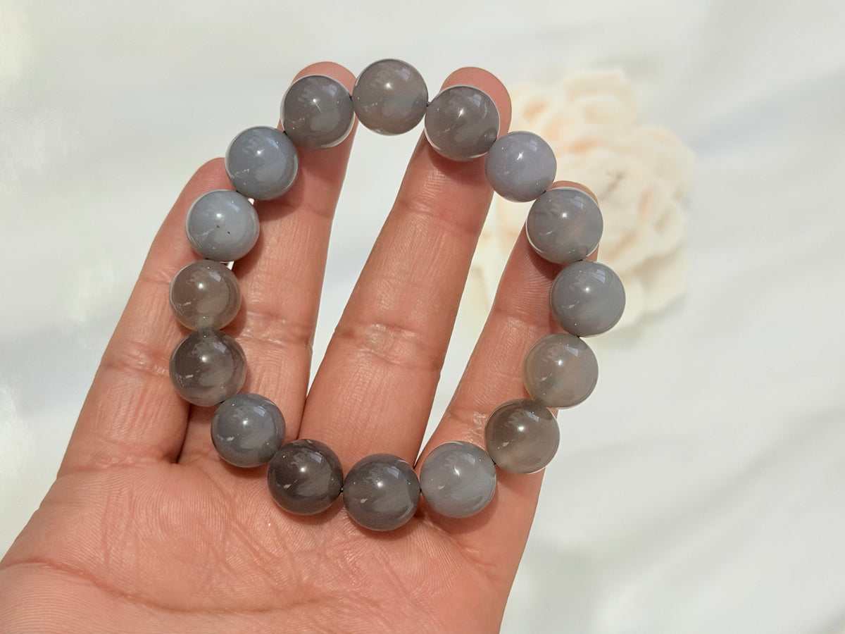 Pulsera de Ágata Gris 12 mm | Piedra Natural