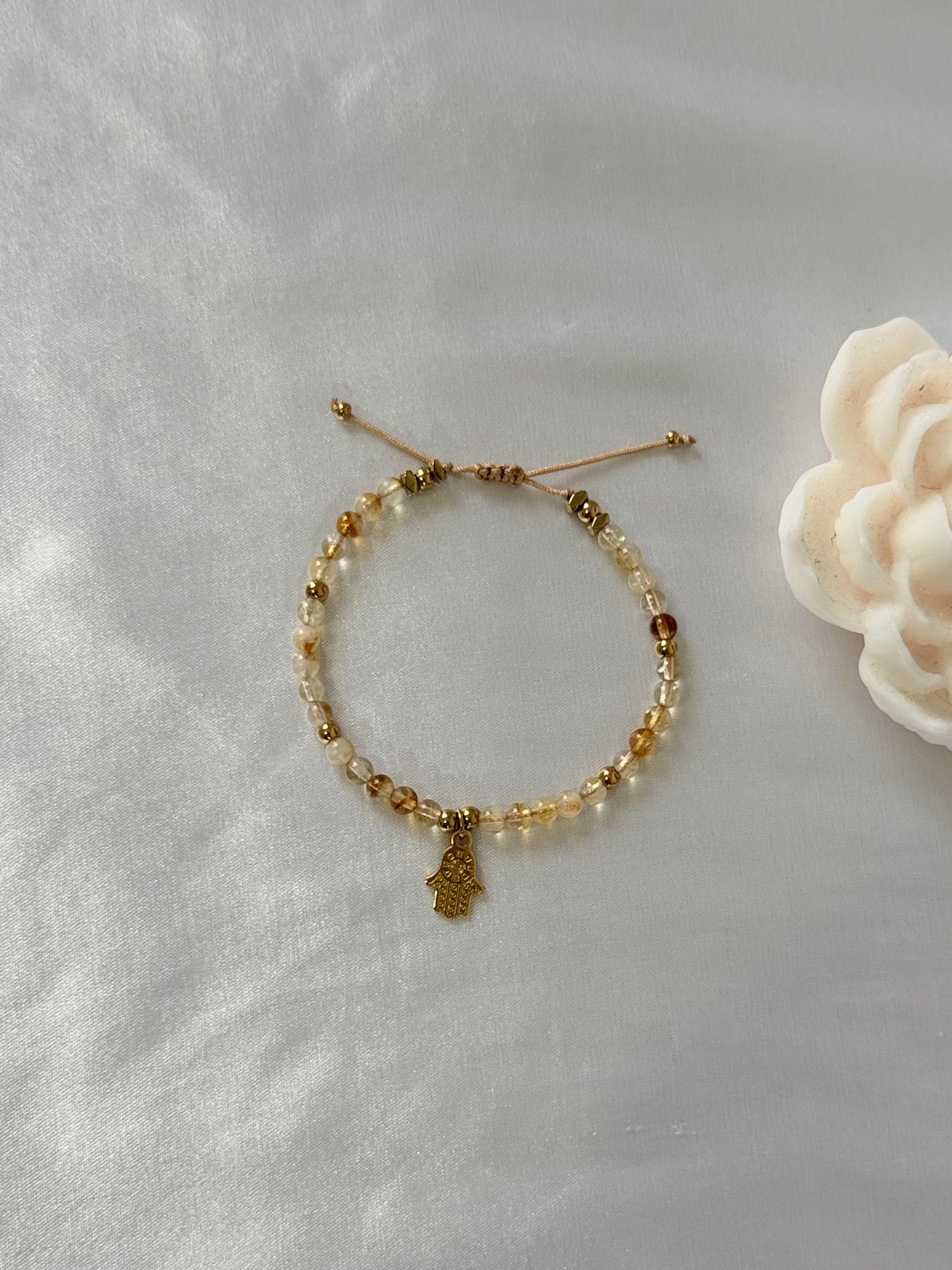 Pulsera Ajustable de Citrino Natural con Mano de Fátima