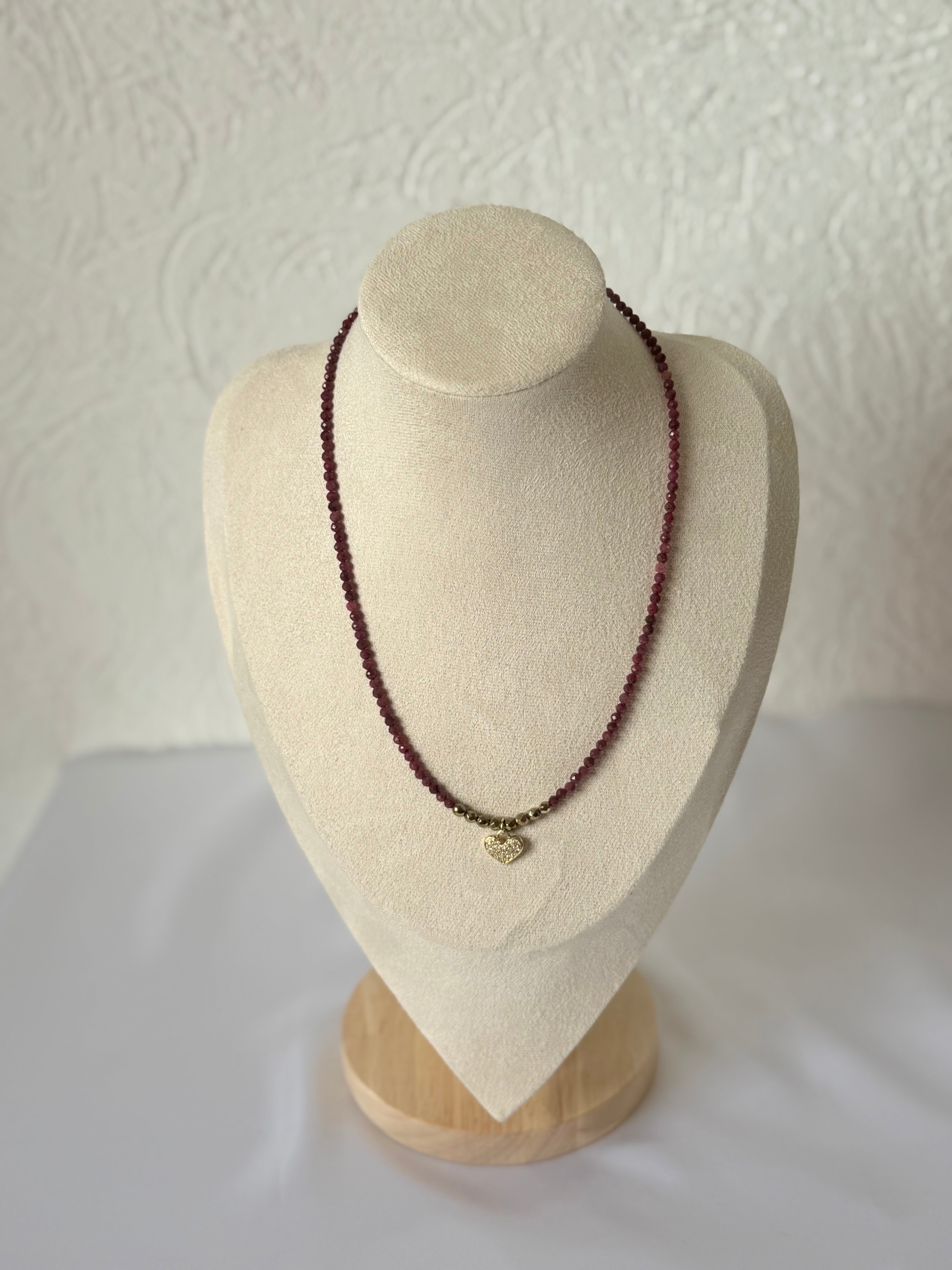 Collar Corazón Rubí | Rubí y Pirita Facetados