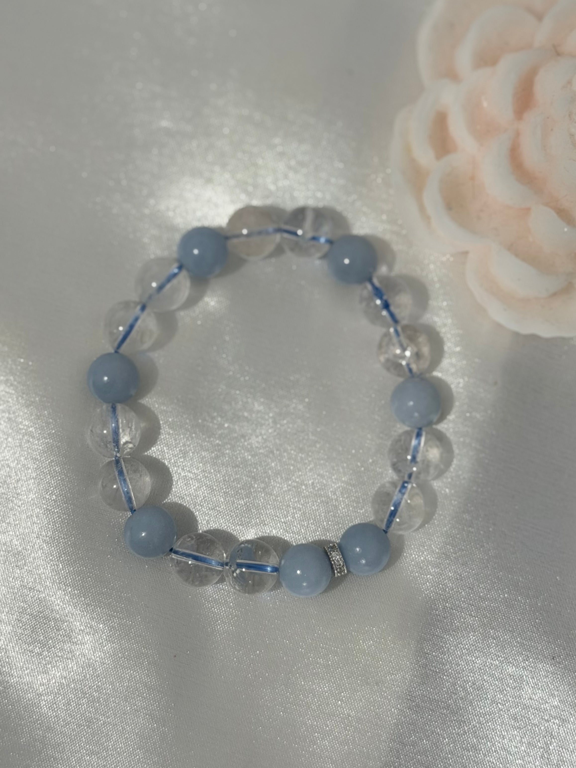 Pulsera Serenidad | Angelita y Cuarzo Cristal 12 mm