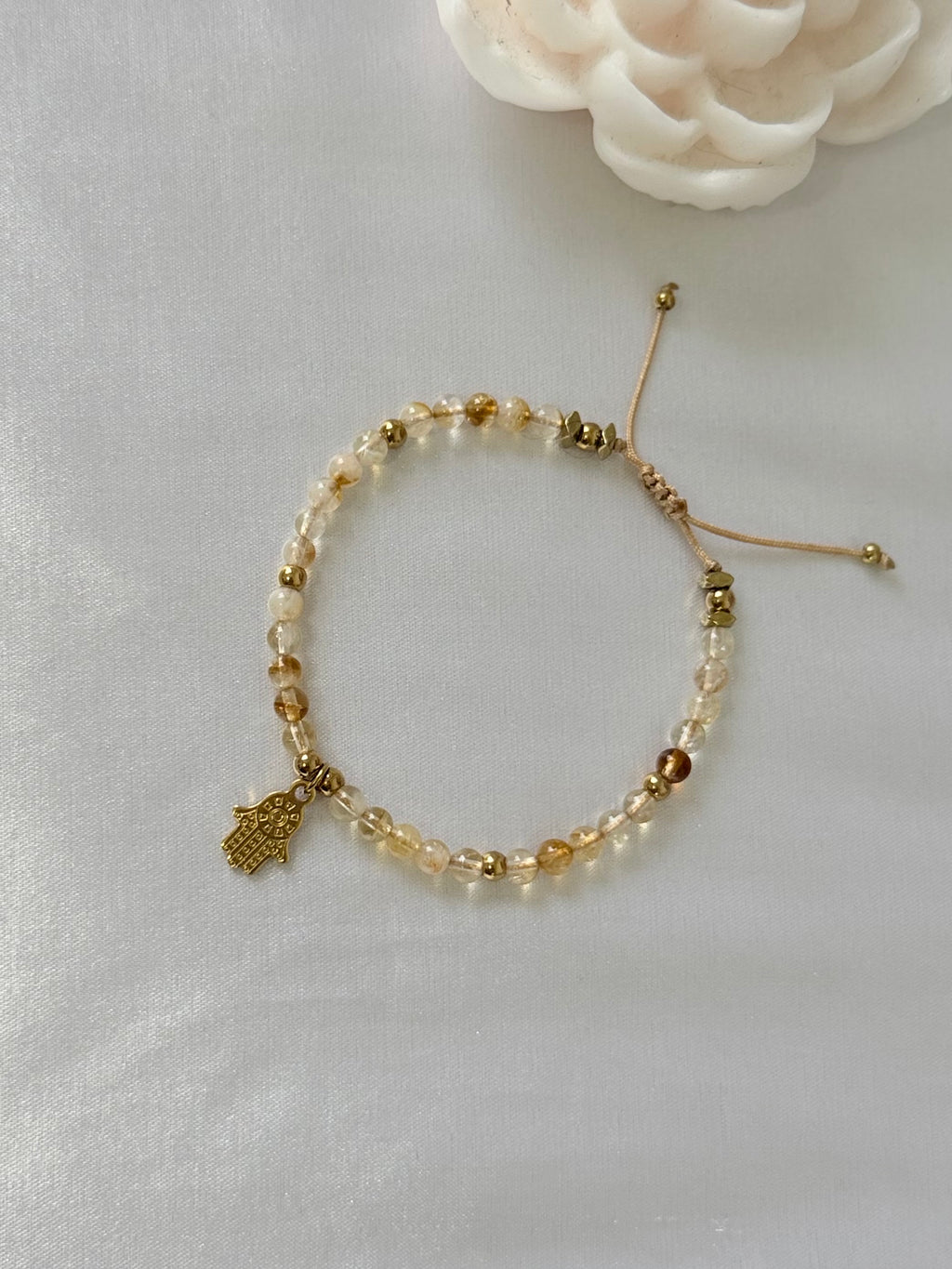 Pulsera Ajustable de Citrino Natural con Mano de Fátima