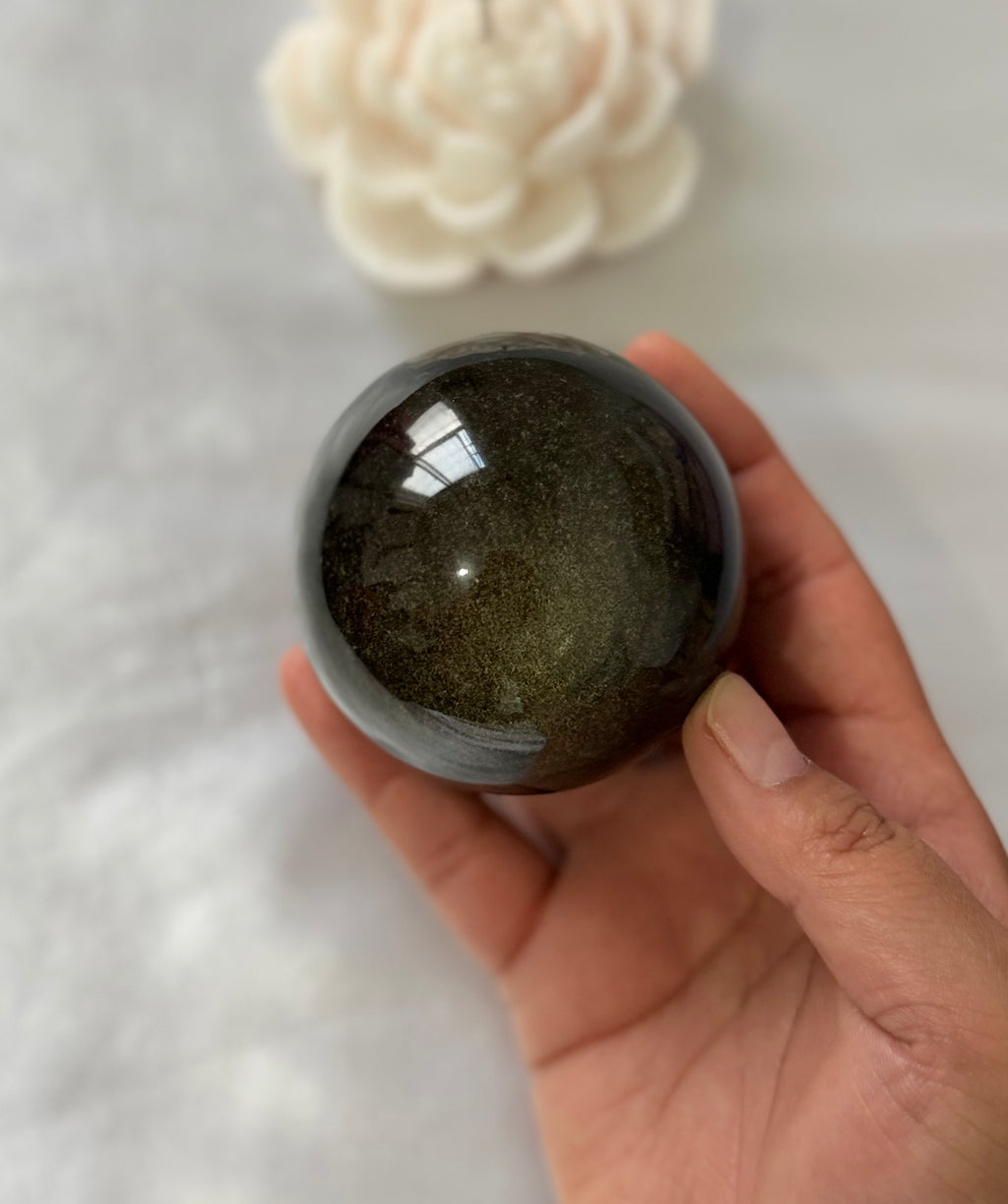 Esfera de Obsidiana Dorada – 75 mm