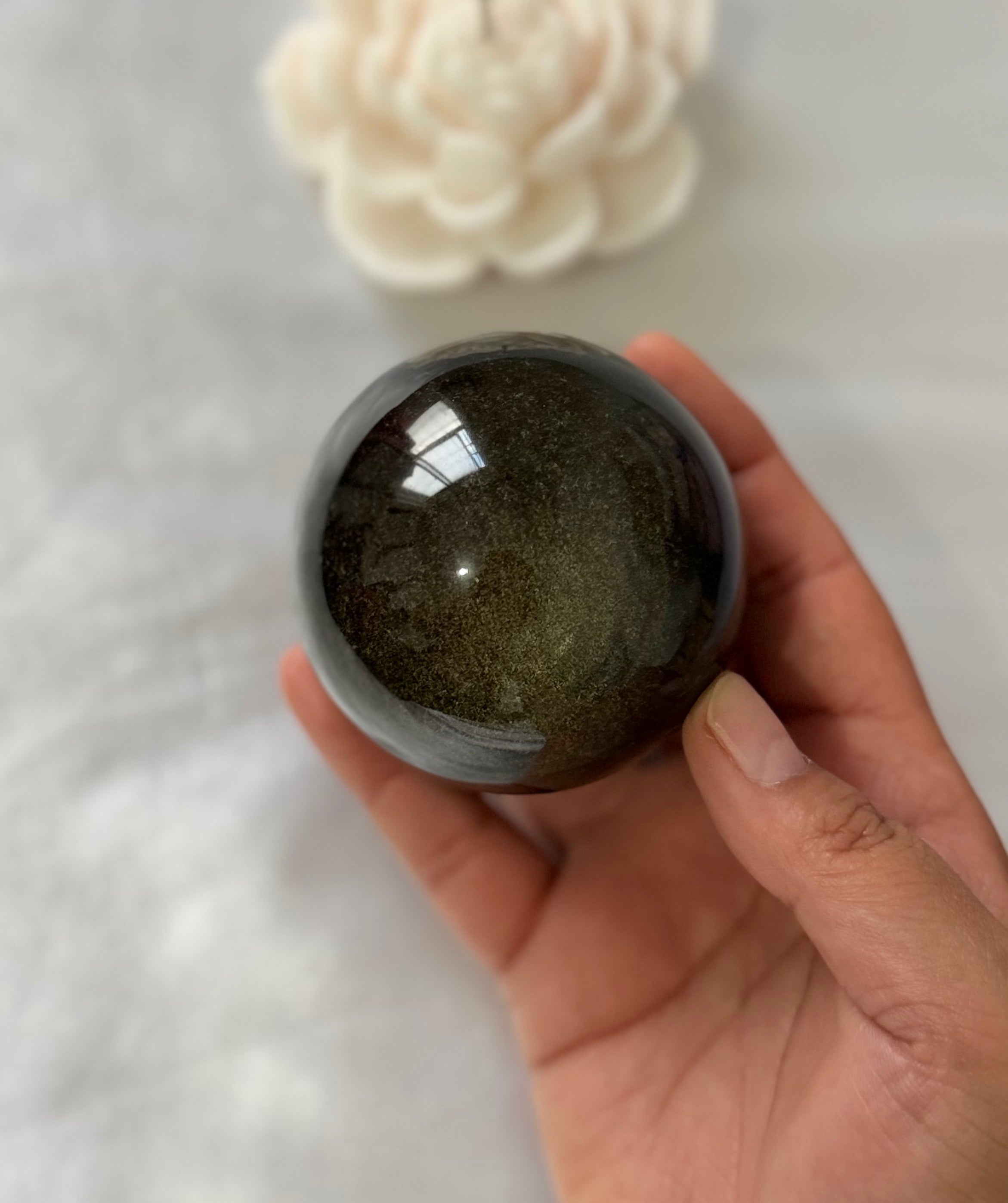 Esfera de Obsidiana Dorada – 75 mm
