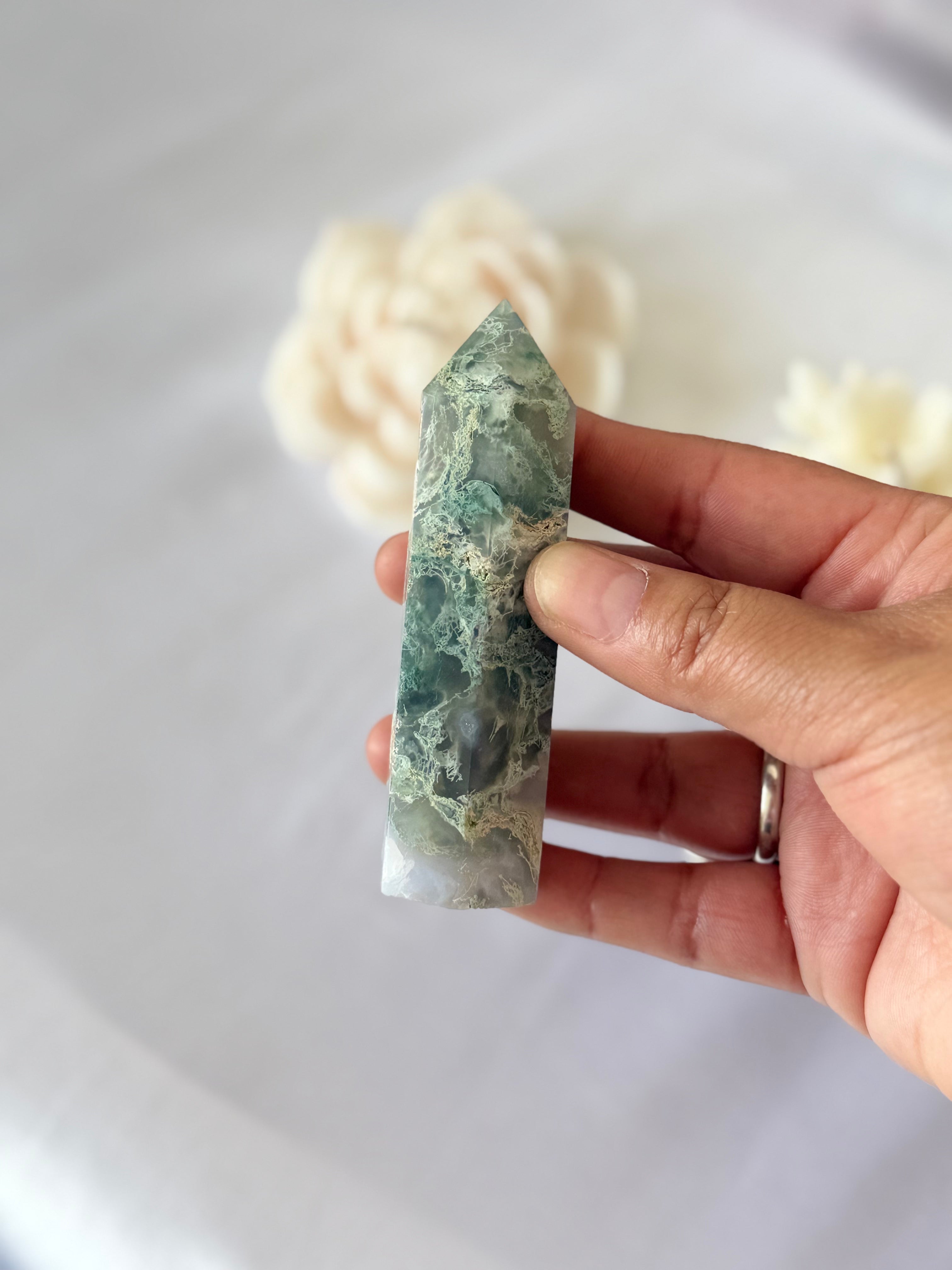 🌿 Punta de Ágata Musgo Natural