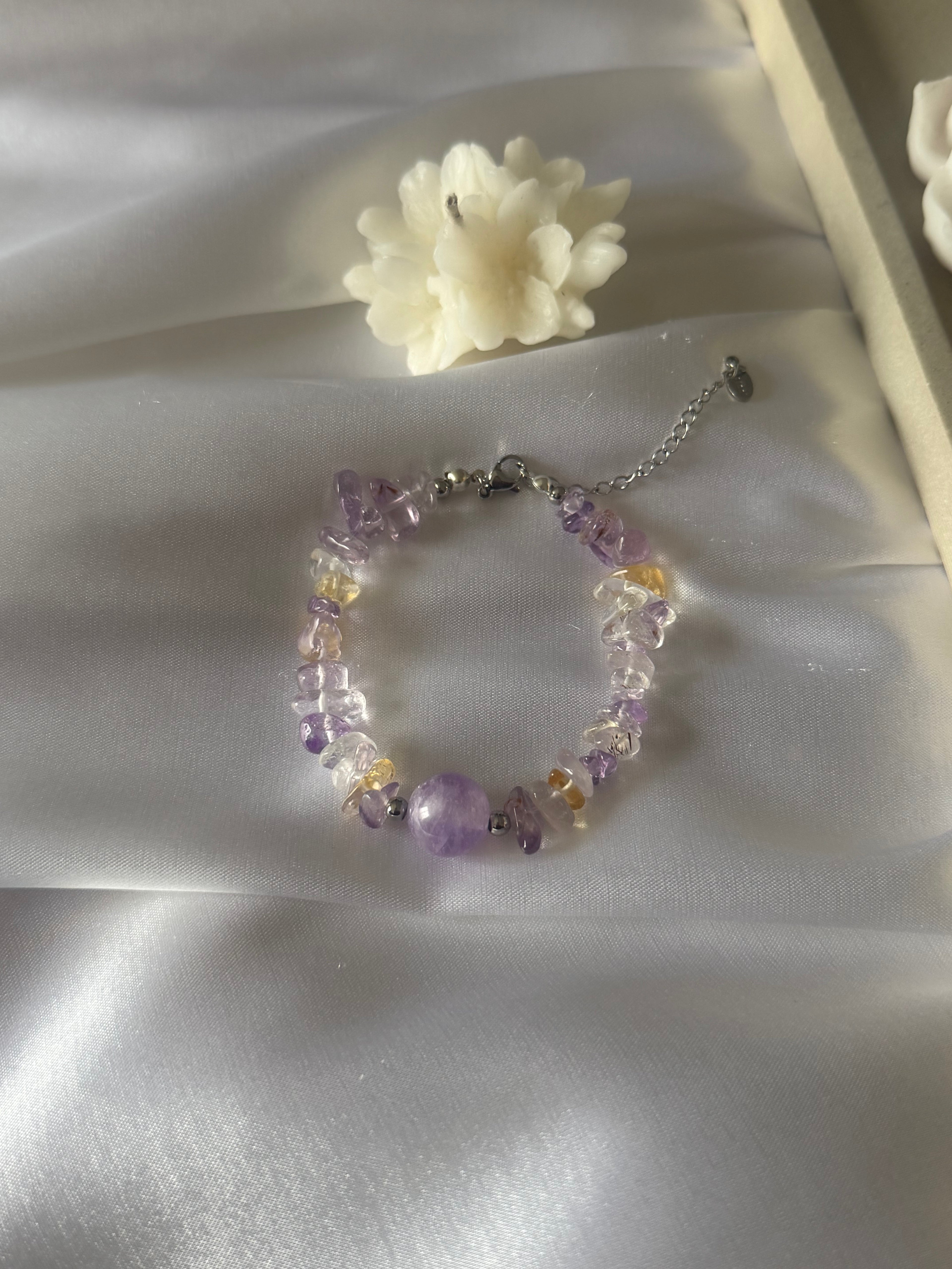 Pulsera de Amatista Lavanda, Ametrino y Acero Inoxidable