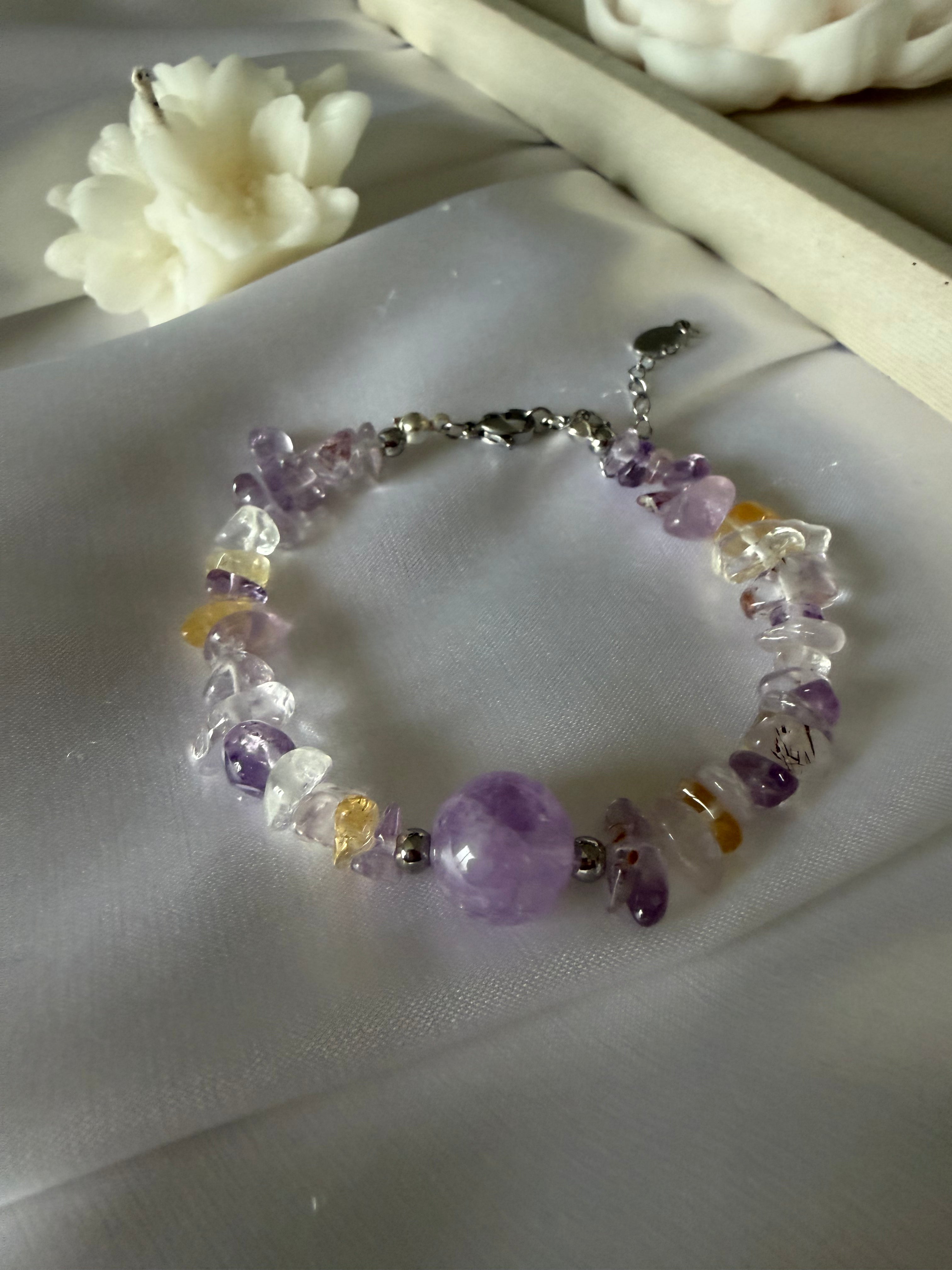 Pulsera de Amatista Lavanda, Ametrino y Acero Inoxidable