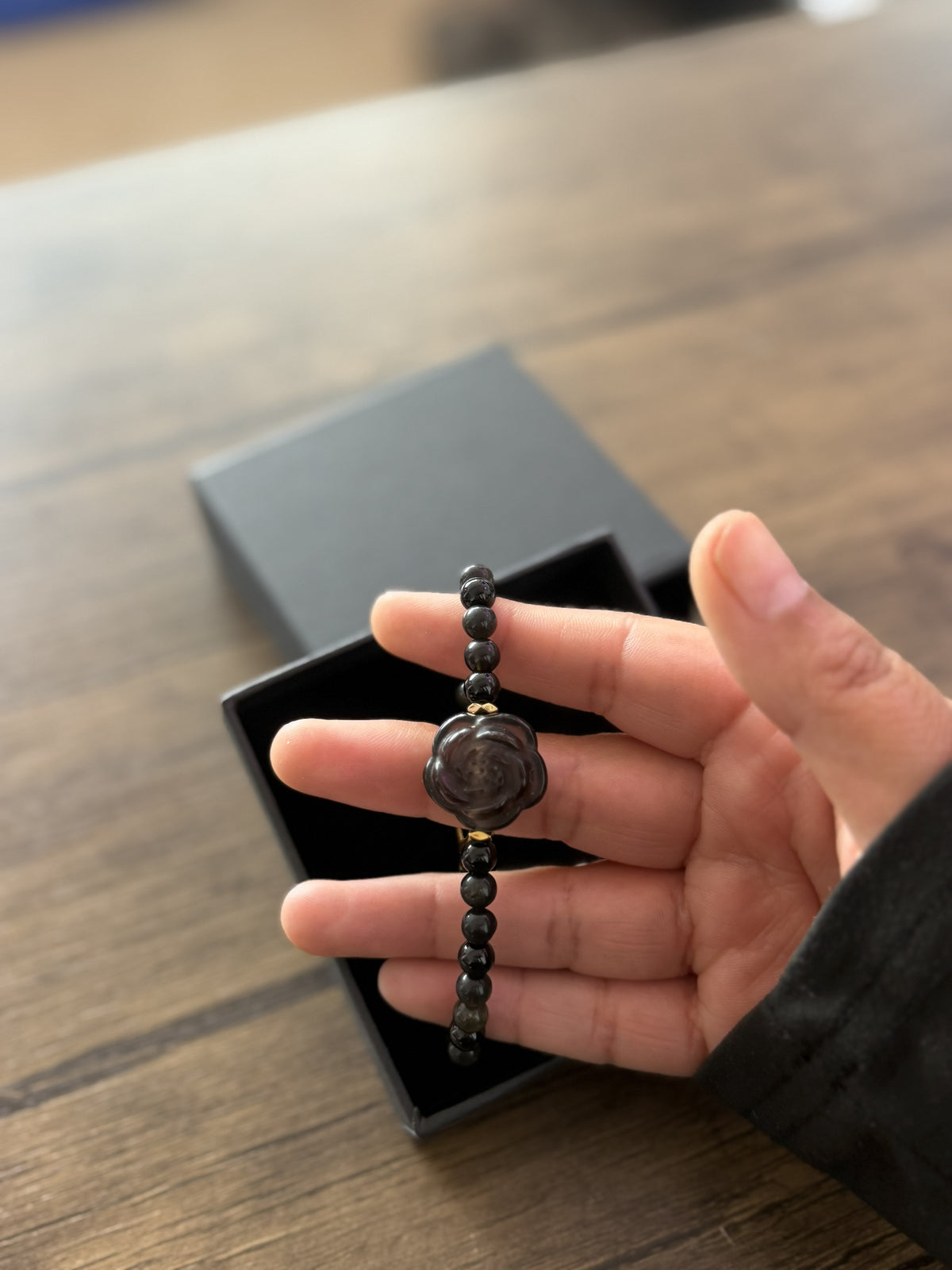 Pulsera Rosa Nocturna de Obsidiana Ice — Pieza Única