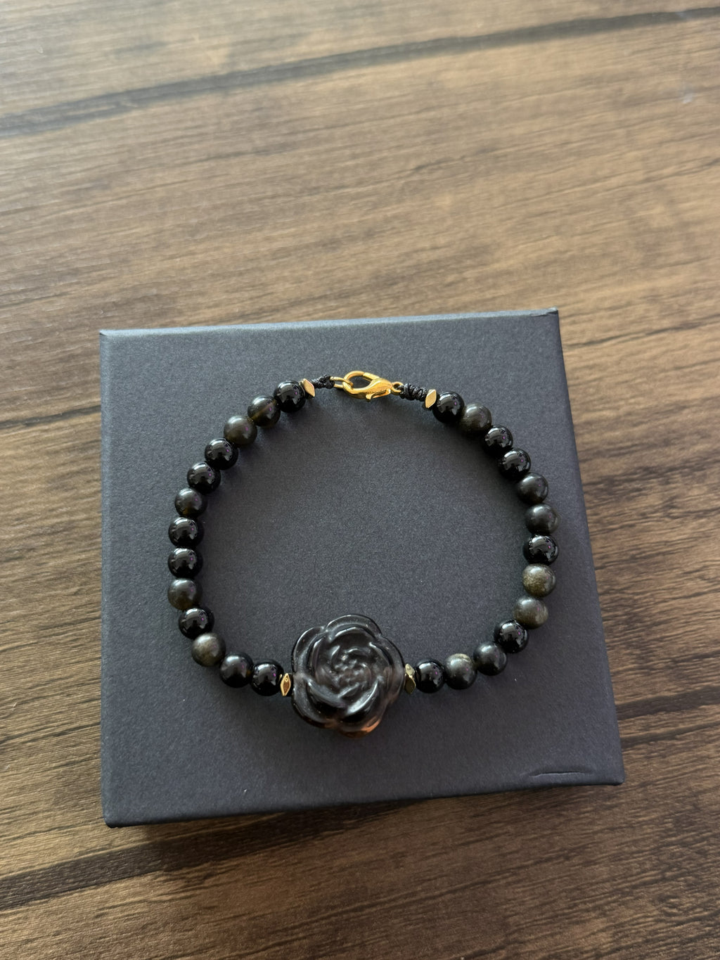 Pulsera Rosa Nocturna de Obsidiana Ice — Pieza Única