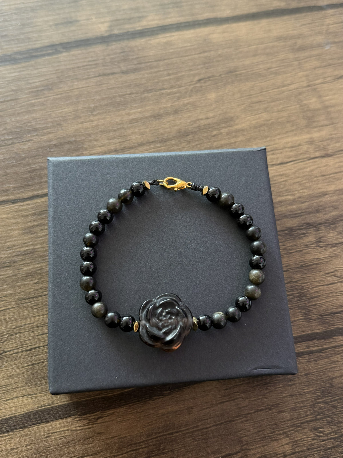 Pulsera Rosa Nocturna de Obsidiana Ice — Pieza Única